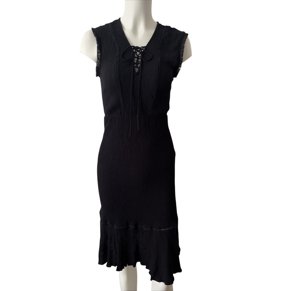 Splendid Black Ruffle Midi Dress Medium Gothic Whimsigoth Dark Coquette Grunge